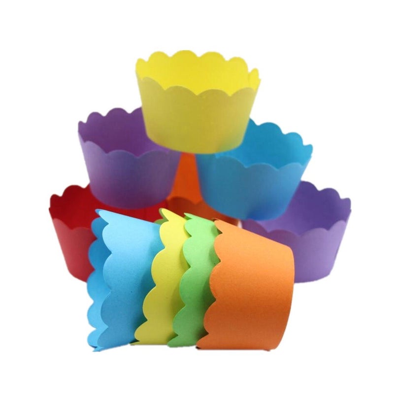 Mybbshower 36 Count- Solid Bright Colors Scalloped Cupcake Wrappers for Anniversary Birthday Party Table Decoration - Image 1
